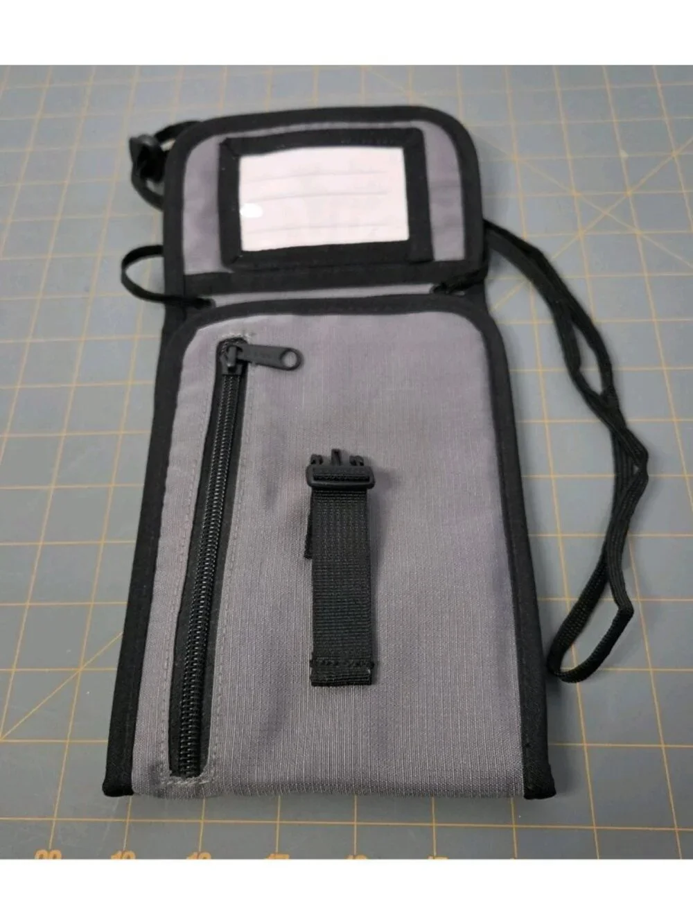 L.L. Bean Travel Neck Wallet w/Zippered Pockets & Buckle Closure Crossbody Grey